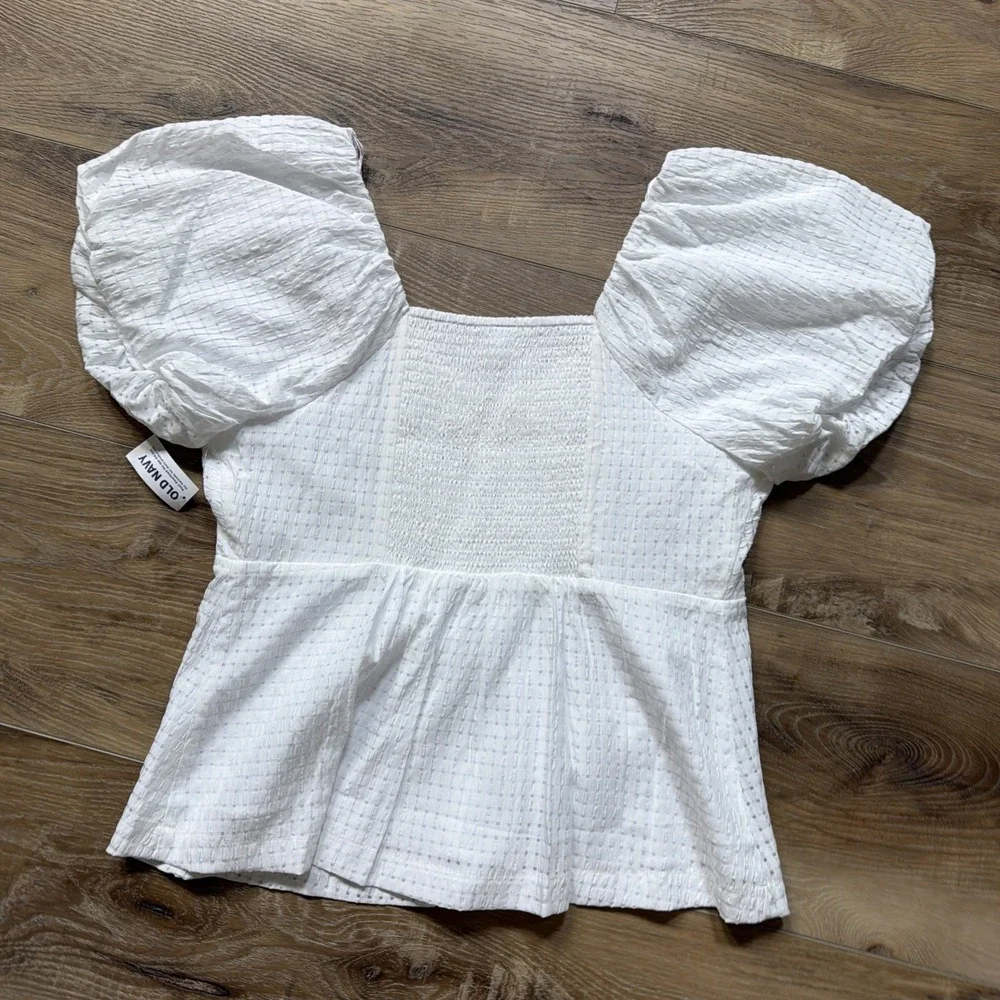 Old Navy Women Milkmaid Coquette Top Size L Boho Peasant Cottage Puff Sleeves